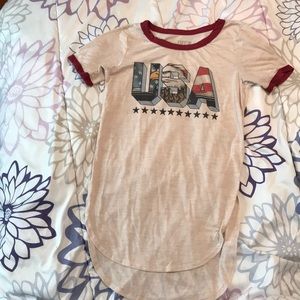 Fairly new, “USA”, long (length), t-shirt.